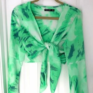 Nasty Gal Neon Tie-Up Blouse
